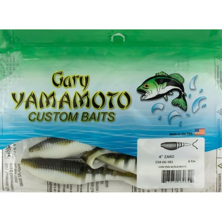 Yamamoto 4 in. Zako Green Pumpkin Fishing Lure with Black & White, 6PK YAM-134-06-98